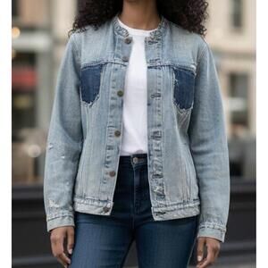 Rhetorik Apparel One-of-a-Kind Upcycled Denim Jacket w/ Elephant Applique - L